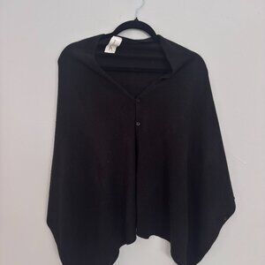 Black Knit Button Front Poncho Wrap Shawl